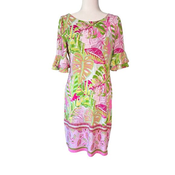 Pappagallo Erika Flutter Sleeve Tropical Mini Dress Size‎ SMALL Pink Green - Picture 10 of 10